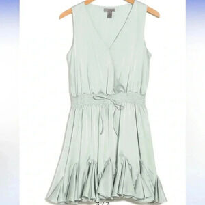 Sage Green Wrap Mini Dress Large Love By Design Smocked Waist Sleeveless NWT